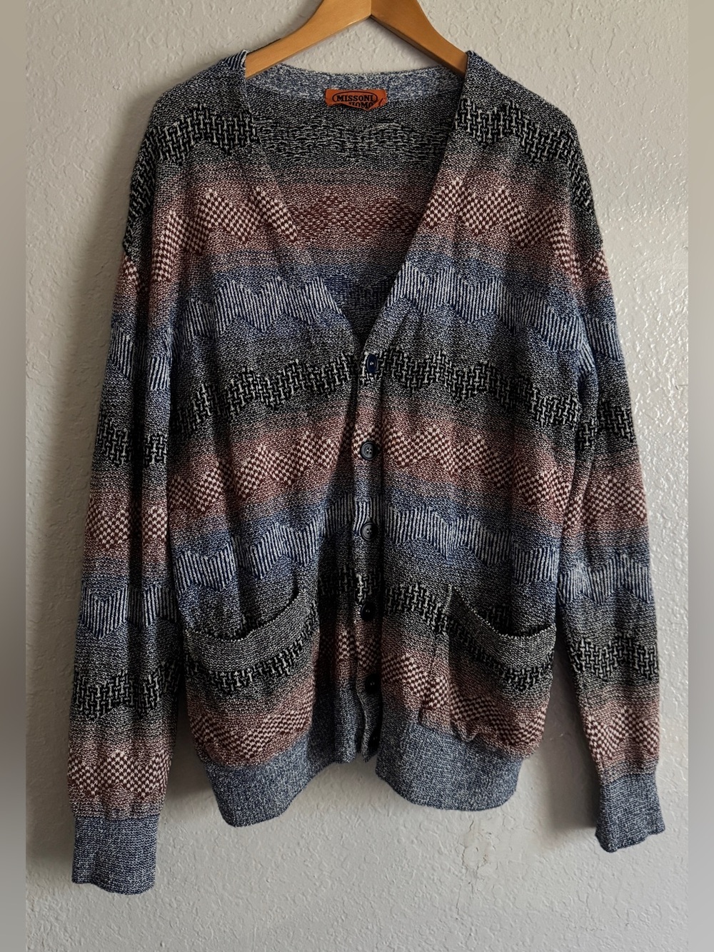 Vintage Missoni Uomo Chevron Knit Cardigan